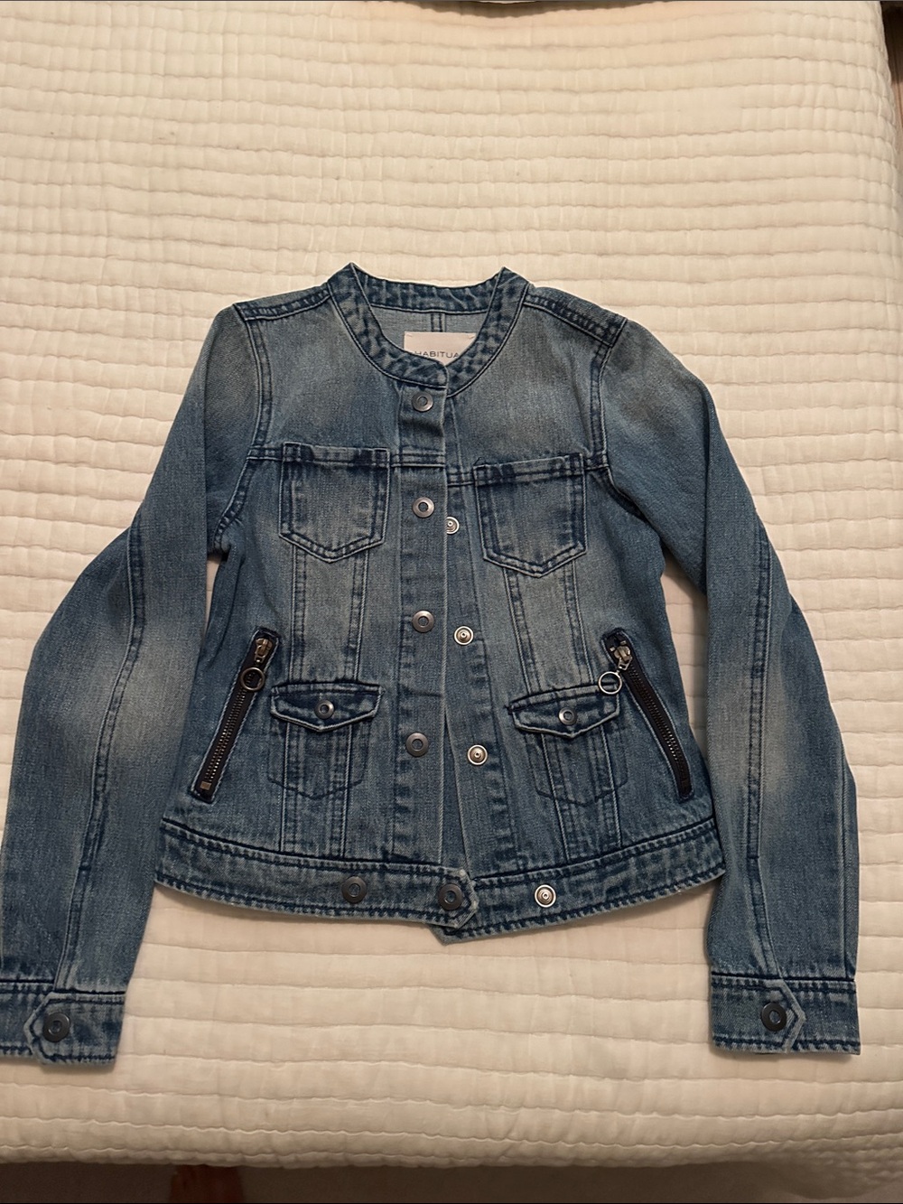 Habitual Women's Medium Blue Denim Jacket with Zip Accents